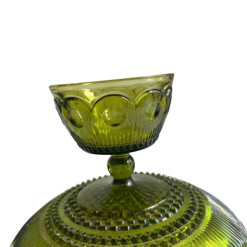 Vintage Bartlett-Collins Avocado Green Glass Pedestal Bowl St Genevieve
